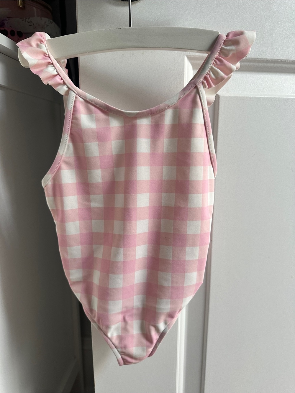 Ralph Lauren Polo Pink and White Gingham Ruffle Strap One-Piece Sz 2T